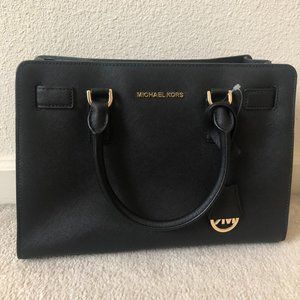 Michael Kors Black Dillon Saffiano Leather Satchel Purse Handbag Small